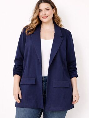 Liverpool LA Navy Blazer 3X Plus Size Open Front Stretch NWT
